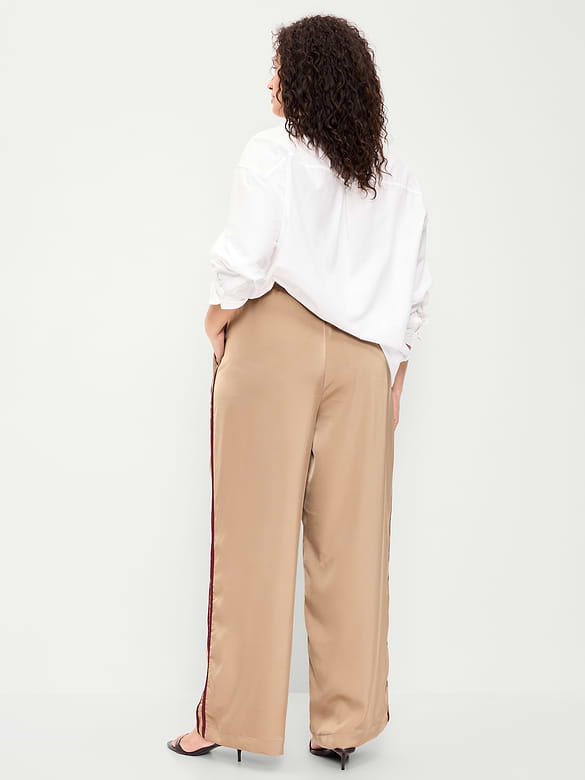 High-Waisted Satin Track Pants
