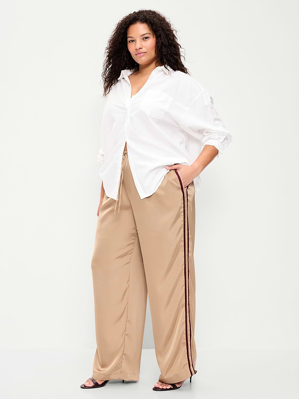 High-Waisted Satin Track Pants