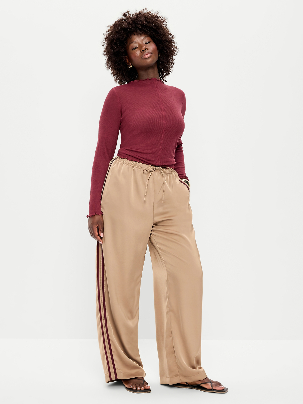 High-Waisted Satin Track Pants | Old Navy
