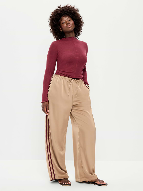 High-Waisted Satin Track Pants