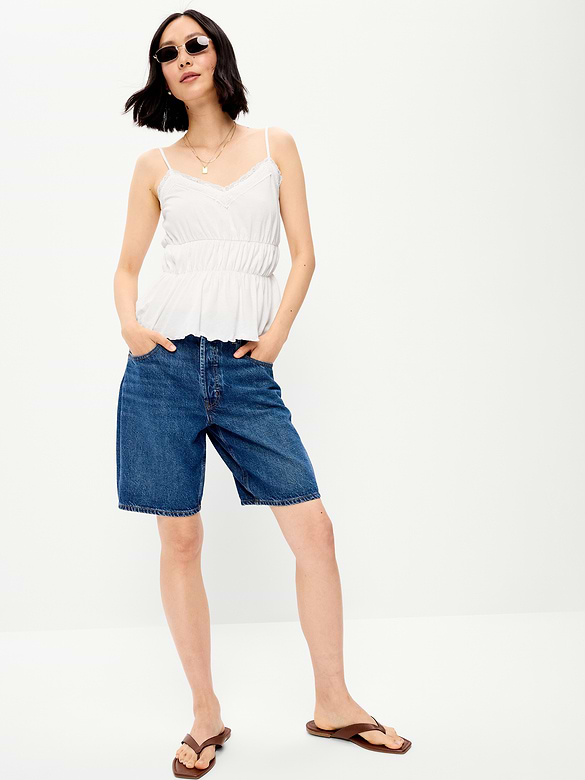 Lace-Trim Smocked-Waist Tank Top