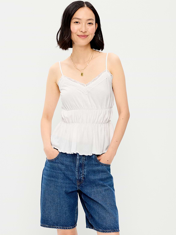 Lace-Trim Smocked-Waist Tank Top