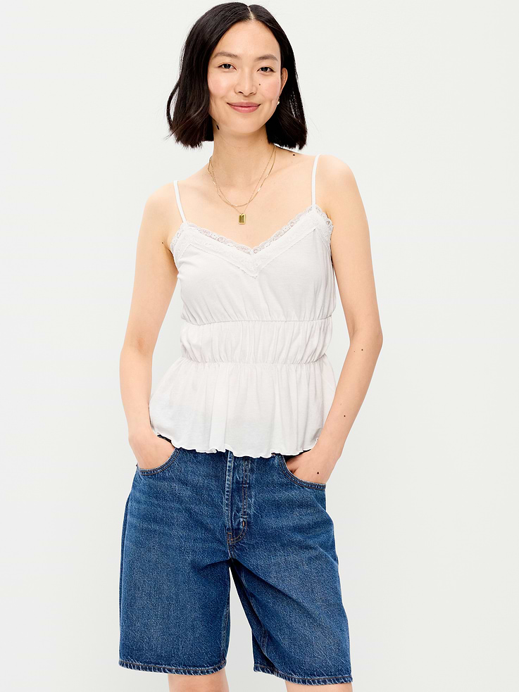 Image number 1 showing, Lace-Trim Smocked-Waist Tank Top