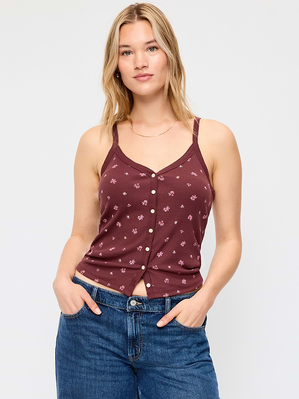 Button-Front Cami Tank Top