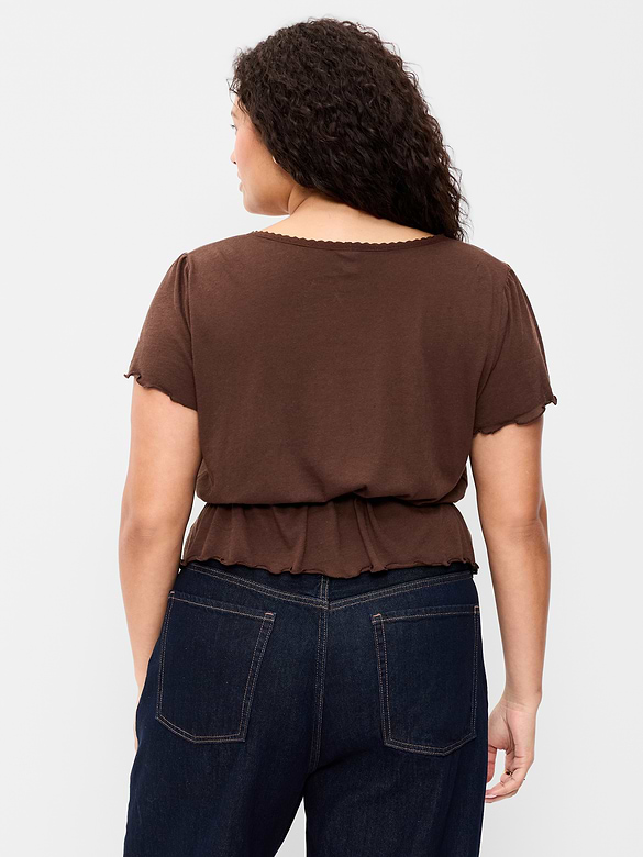 Lace-Trim Button-Down Top