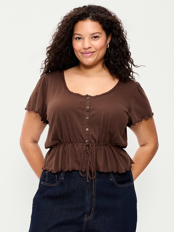 Lace-Trim Button-Down Top