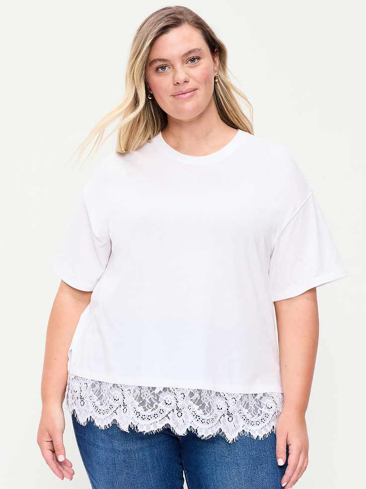 Image number 7 showing, Oversized Lace Hem T-Shirt