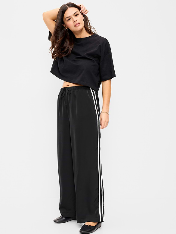 High-Waisted Satin Track Pants