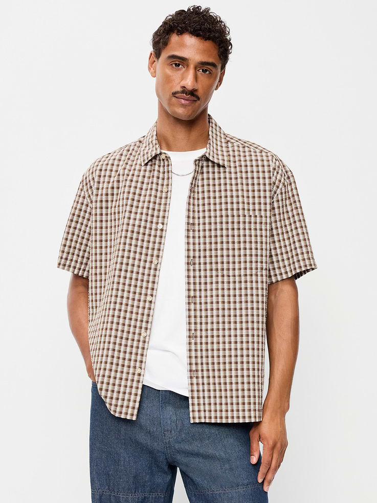 Image number 1 showing, Loose Fit Textured Plaid Pocket Shirt