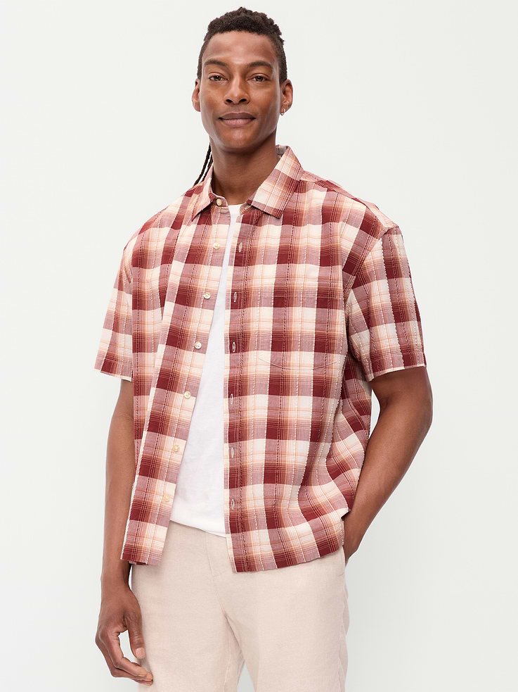 Image number 1 showing, Loose Fit Textured Plaid Pocket Shirt