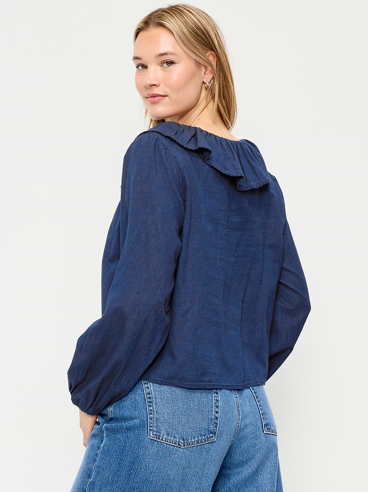 Image number 6 showing, Long-Sleeve Ruffle Tie-Neck Top