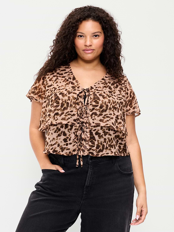 Tiered Ruffle Tie-Front Top