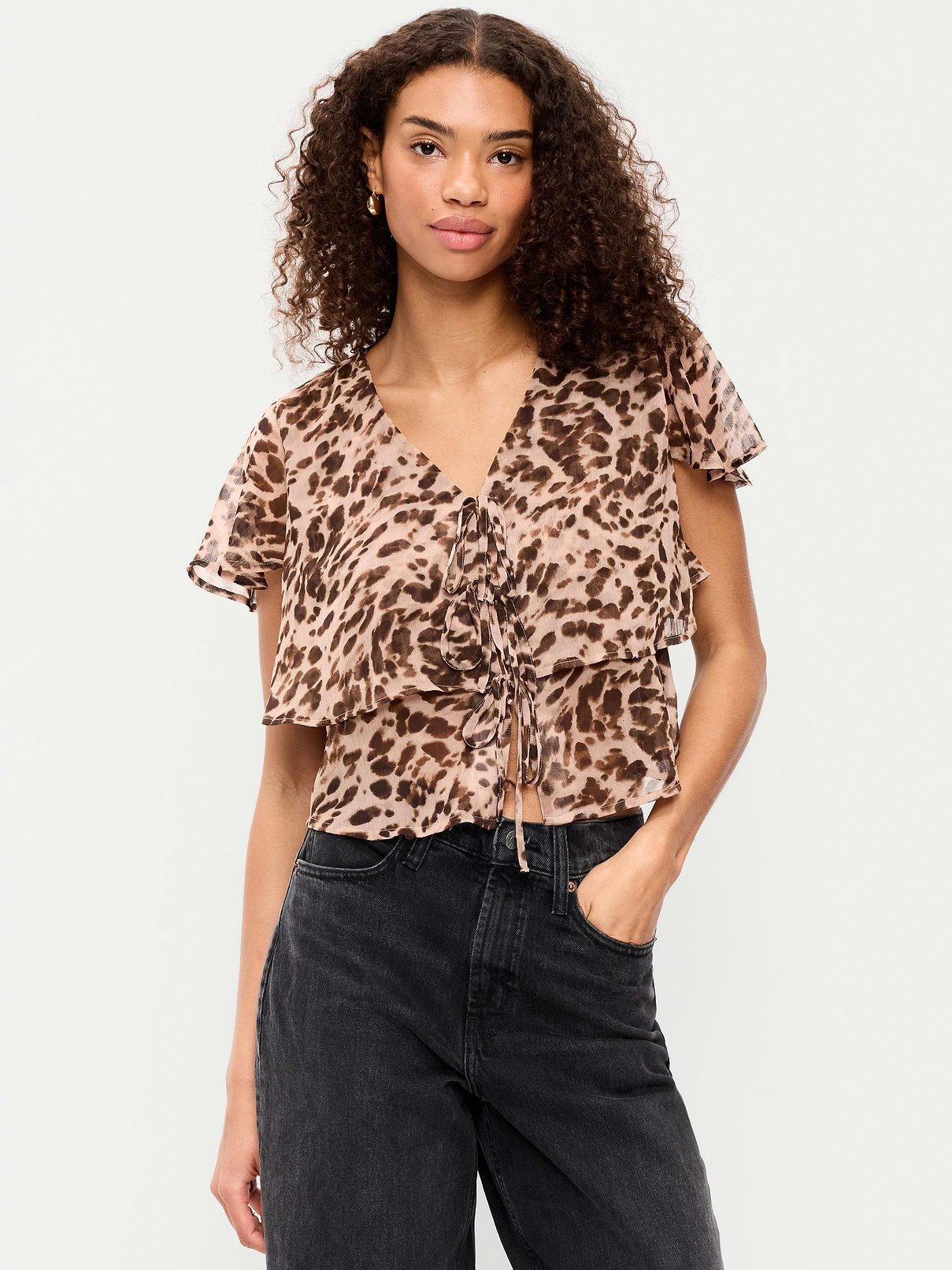 Tiered Ruffle Tie-Front Top