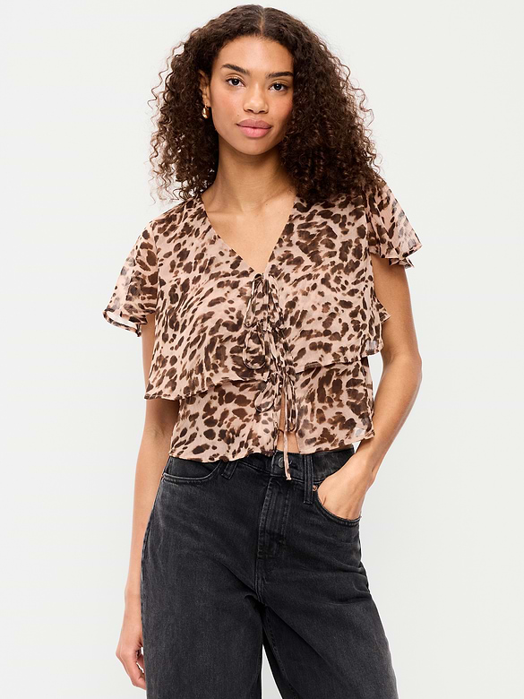 Tiered Ruffle Tie-Front Top