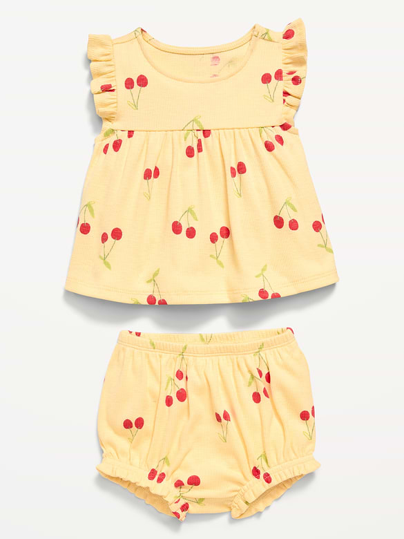 Ribbed Flutter-Sleeve Top and Shorts Set for Baby