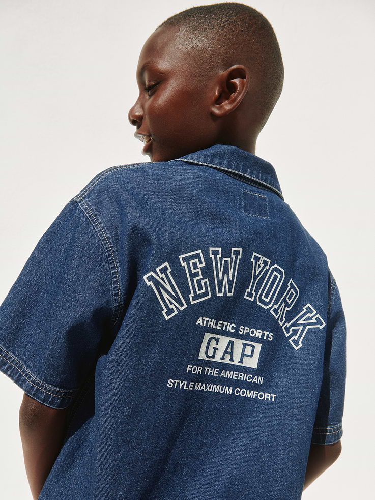Image number 6 showing, Kids Denim Relaxed New York Logo Shirt