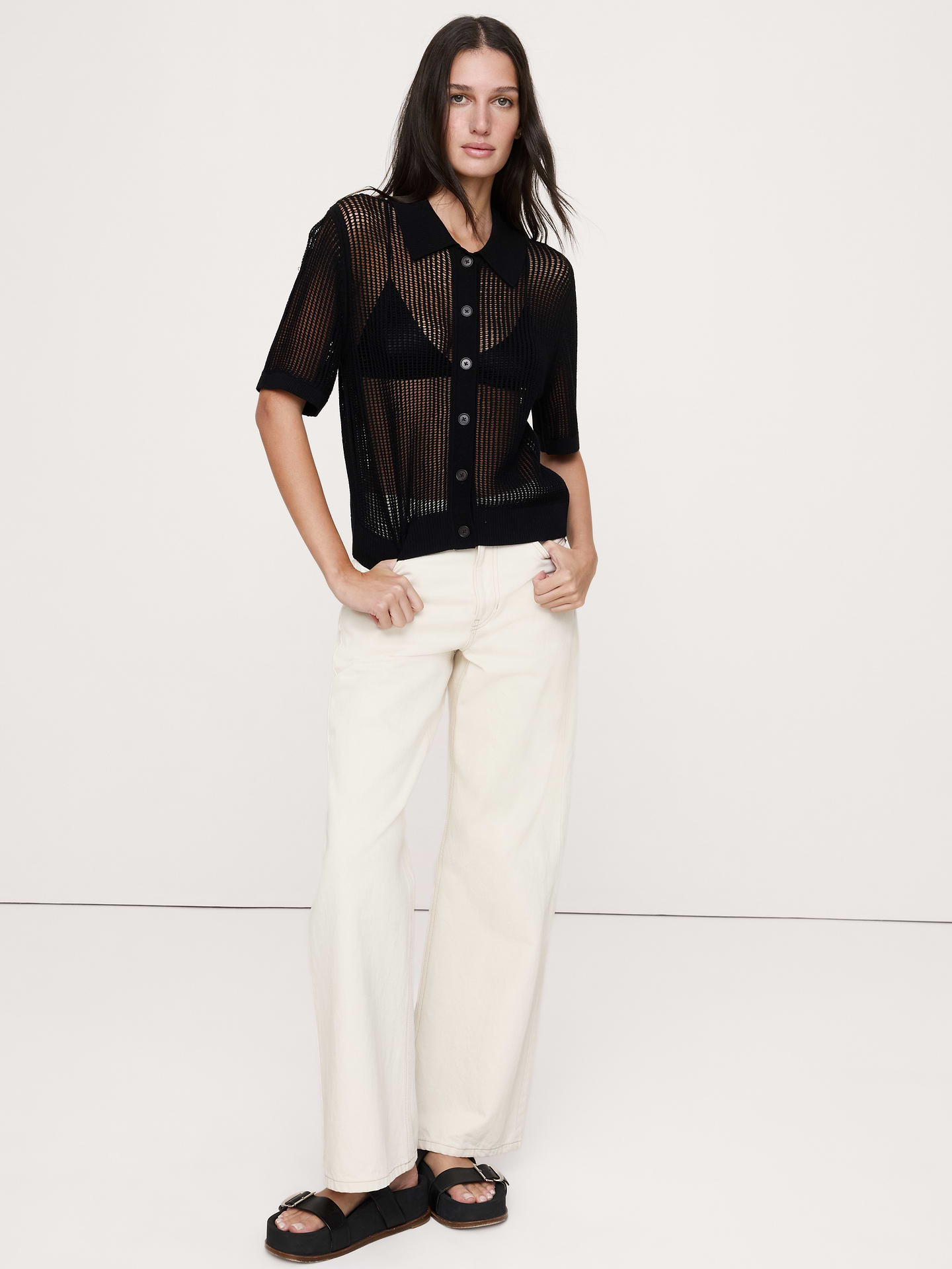 Image number 1 showing, Mesh Polo Cardigan
