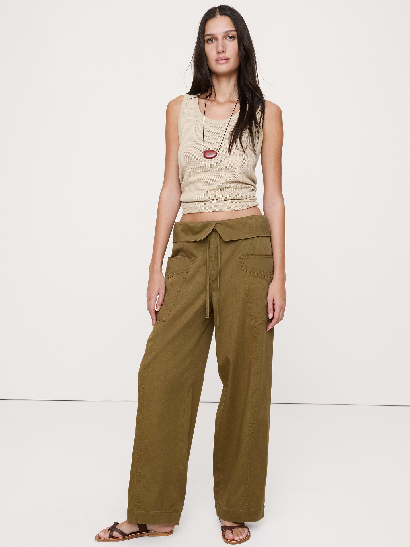 Image number 1 showing, High-Rise Straight-Leg Fisherman Pant