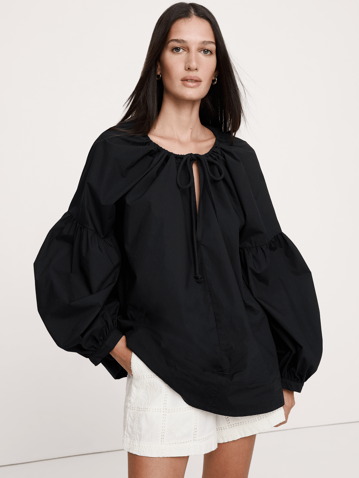 Cotton Poplin Drawstring Top