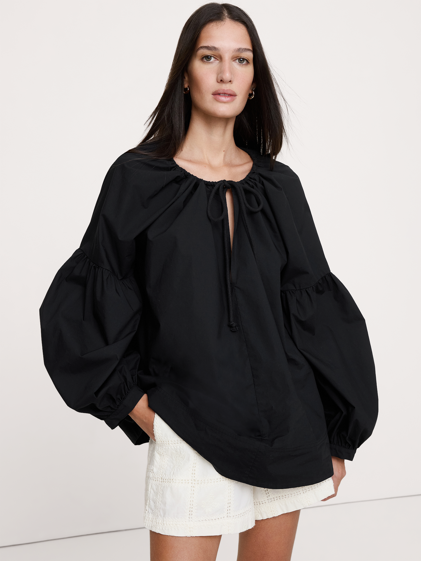 Image number 1 showing, Cotton Poplin Drawstring Top