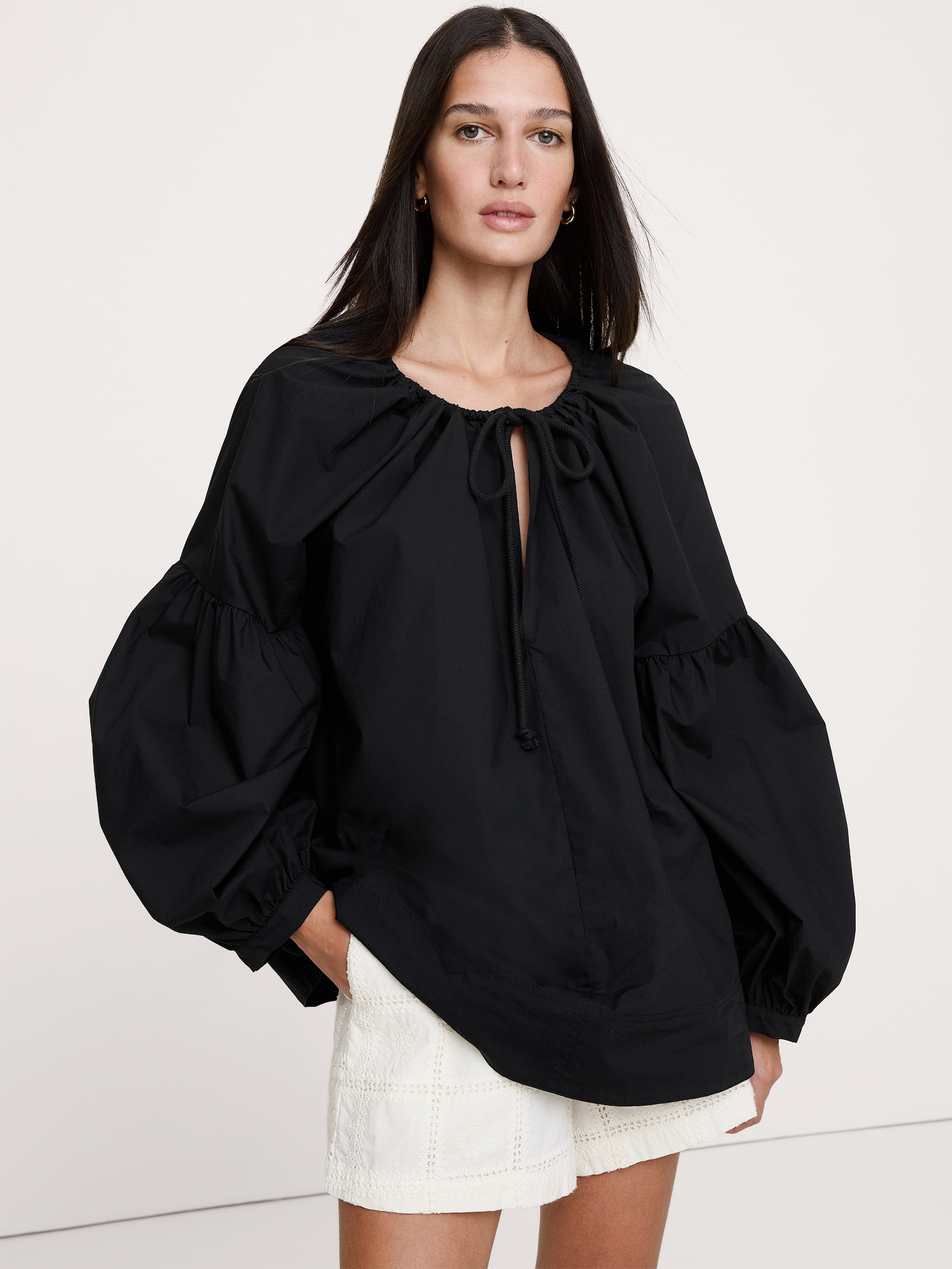 Banana Republic Cotton Poplin Drawstring Top INTERNATIONAL SHIPPING