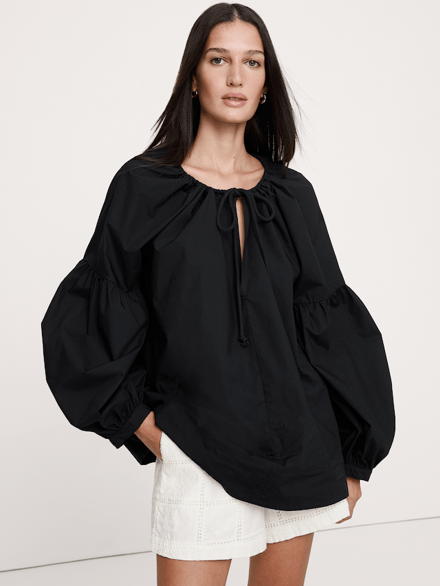 Cotton Poplin Drawstring Top