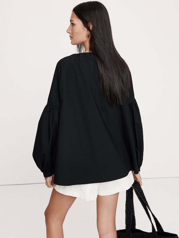 Cotton Poplin Drawstring Top