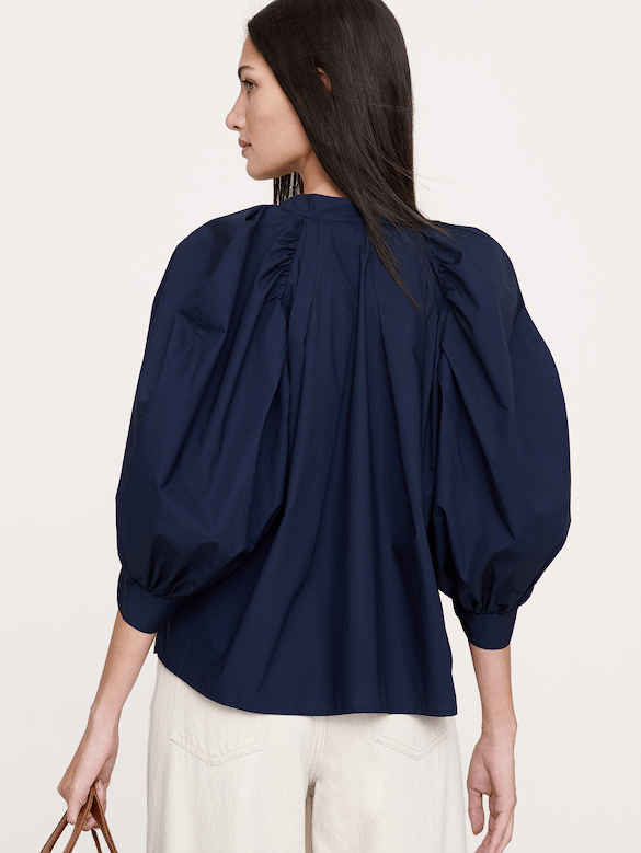 Cotton Poplin Split-Neck Top