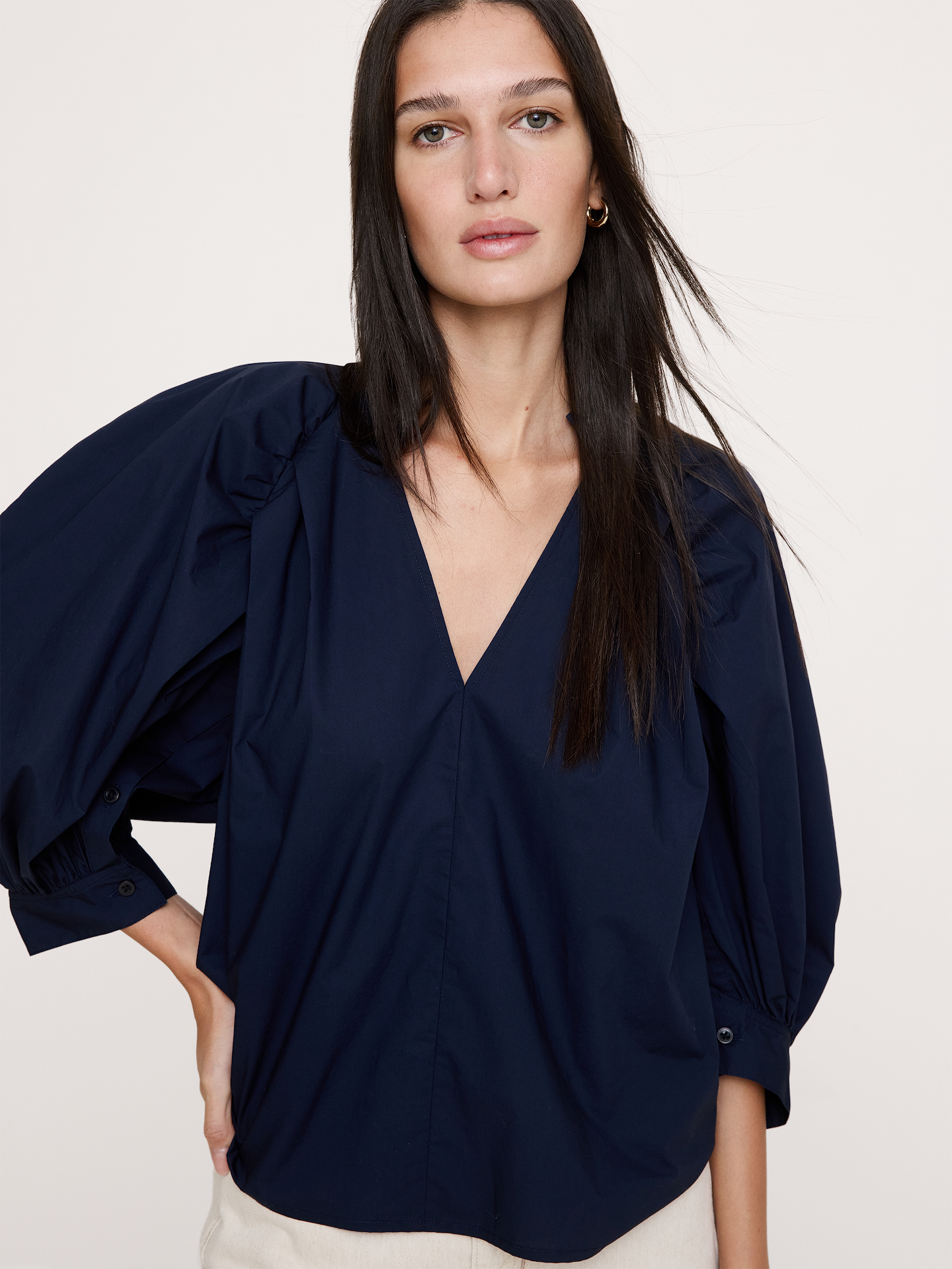 Image number 6 showing, Cotton Poplin Split-Neck Top