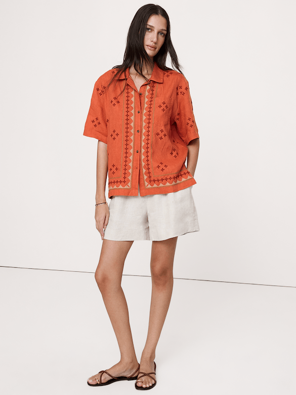 Embroidered Linen Resort Shirt