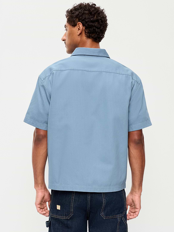 Loose Full-Zip Herringbone Workwear Shirt
