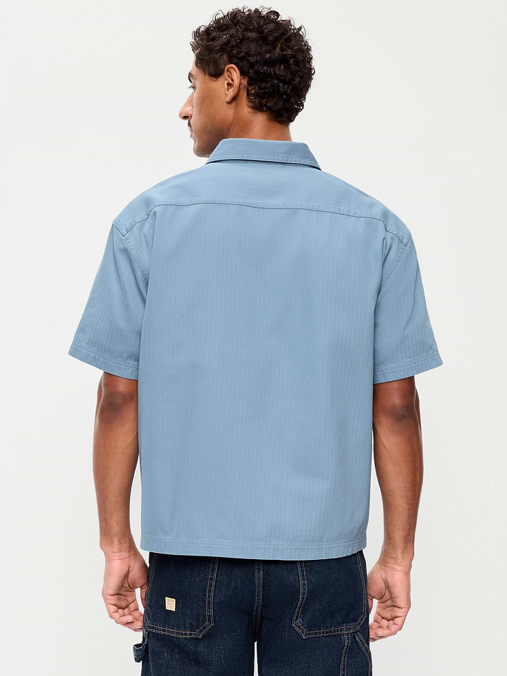 Image number 2 showing, Loose Full-Zip Herringbone Workwear Shirt