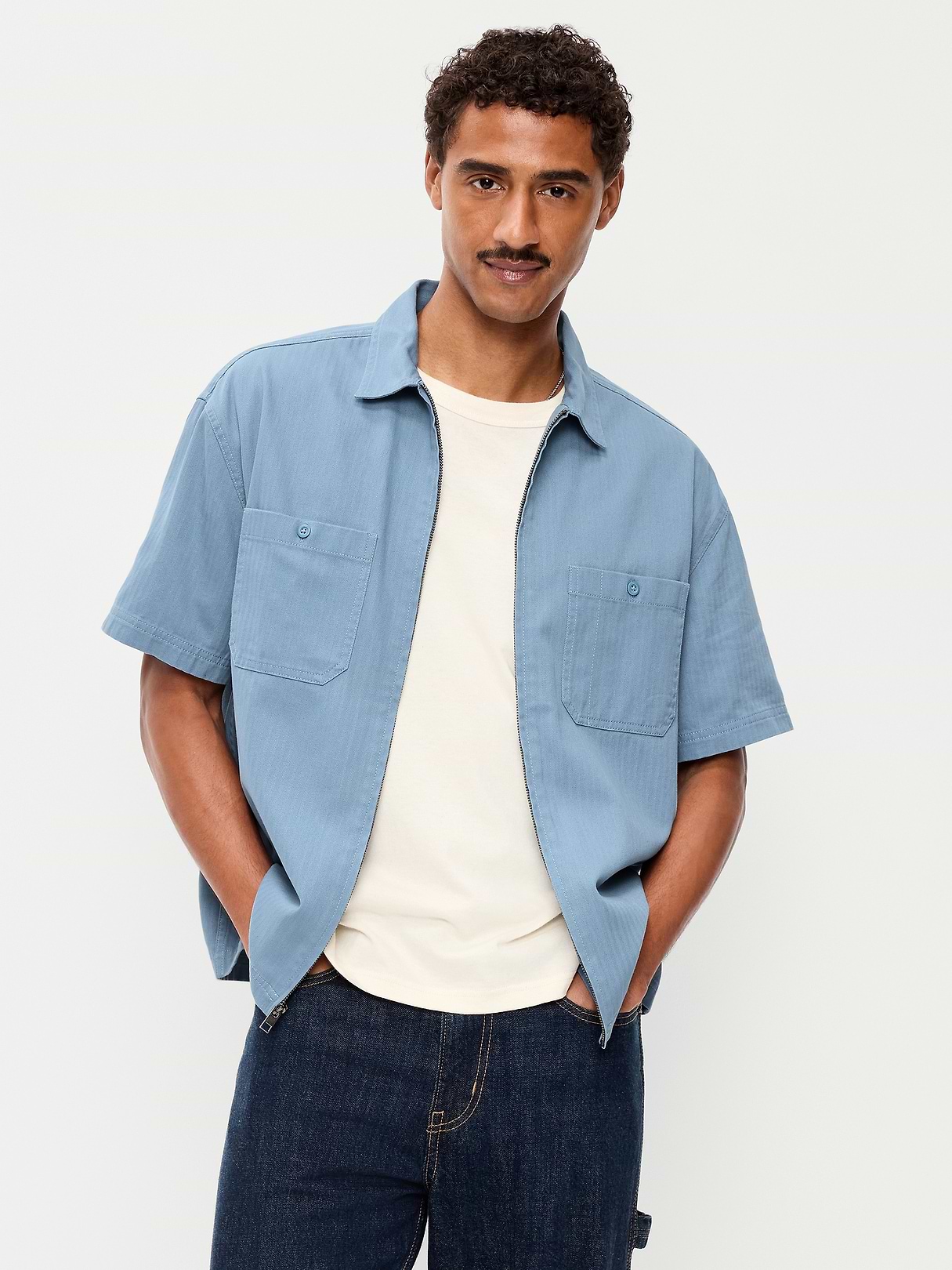 Loose Full-Zip Herringbone Workwear Shirt | Old Navy
