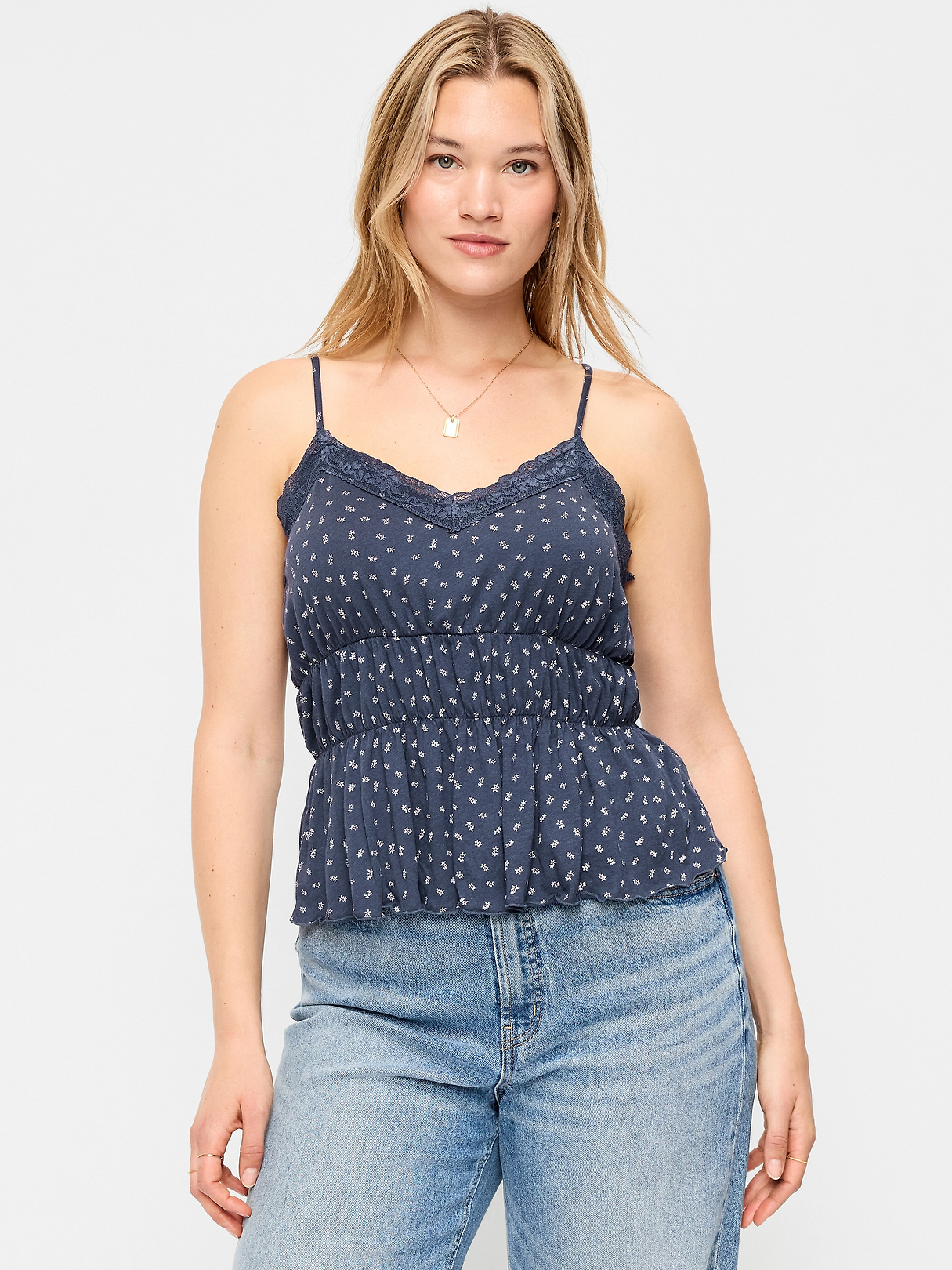 Lace-Trim Smocked-Waist Tank Top | Old Navy