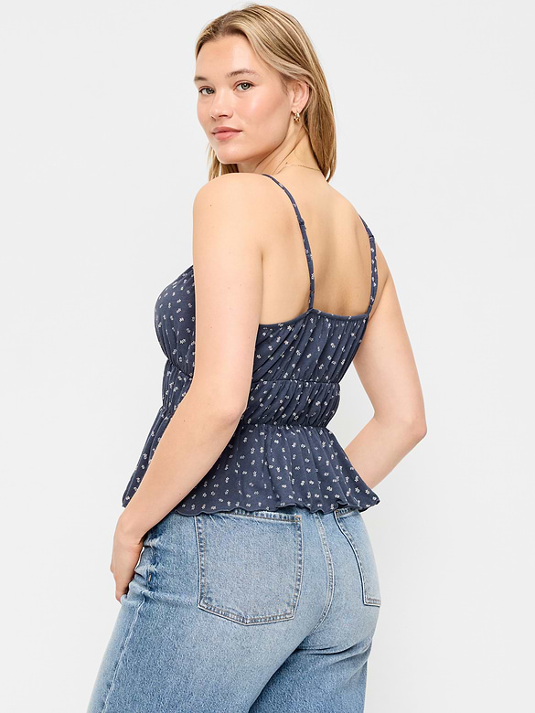 Lace-Trim Smocked-Waist Tank Top