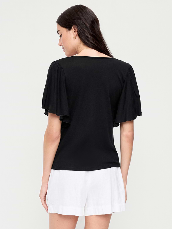 V-Neck Flutter Sleeve Top