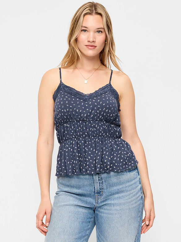 Lace-Trim Smocked-Waist Tank Top