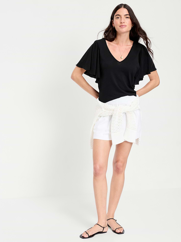 Image number 3 showing, V-Neck Flutter Sleeve Top