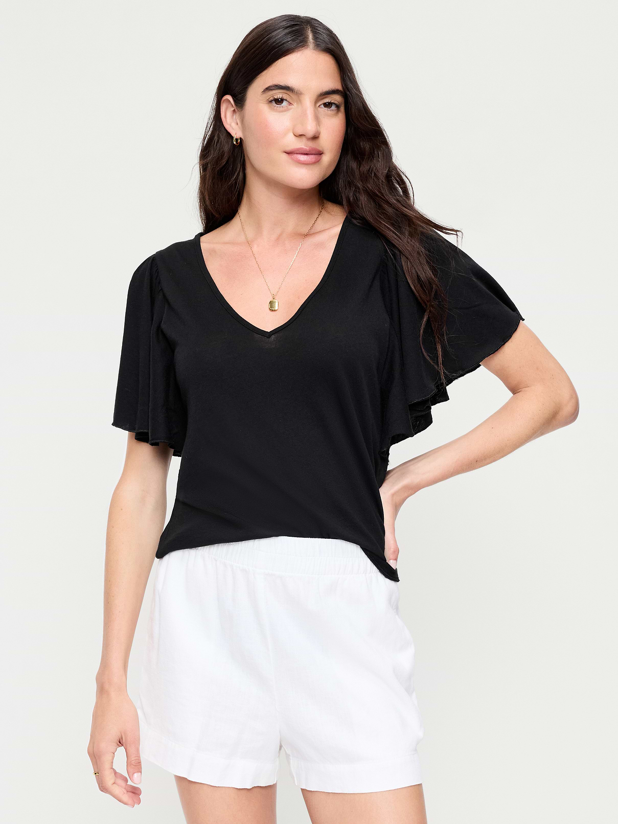 V-Neck Flutter Sleeve Top