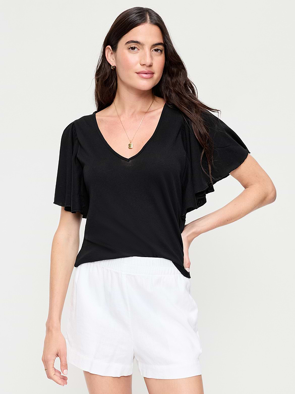 V-Neck Flutter Sleeve Top