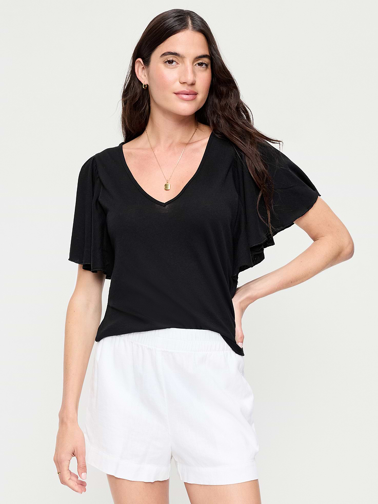 Image number 1 showing, V-Neck Flutter Sleeve Top