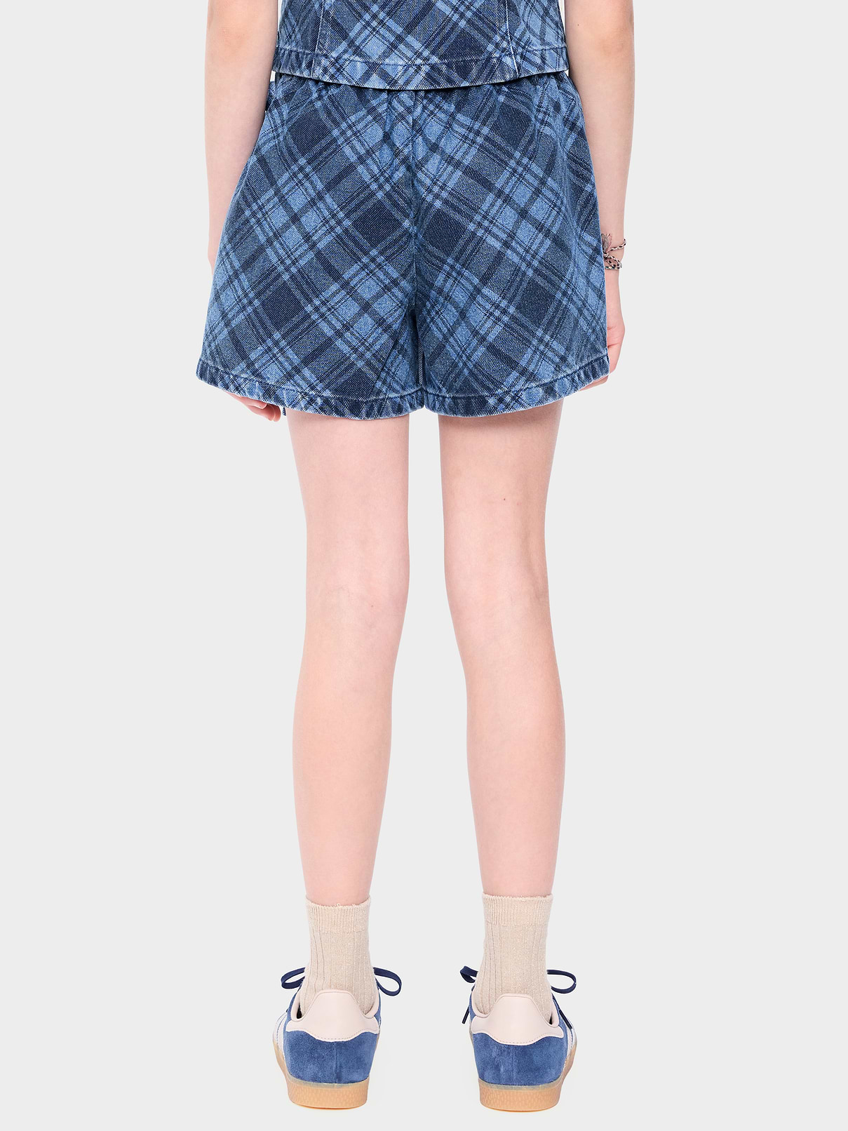Image number 2 showing, Wrap-Front Plaid Denim Skort for Girls