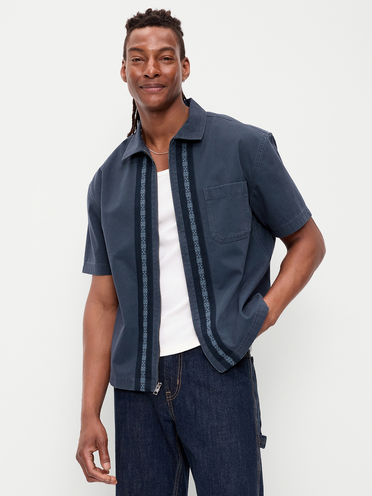 Loose Full-Zip Twill Workwear Shirt | Old Navy