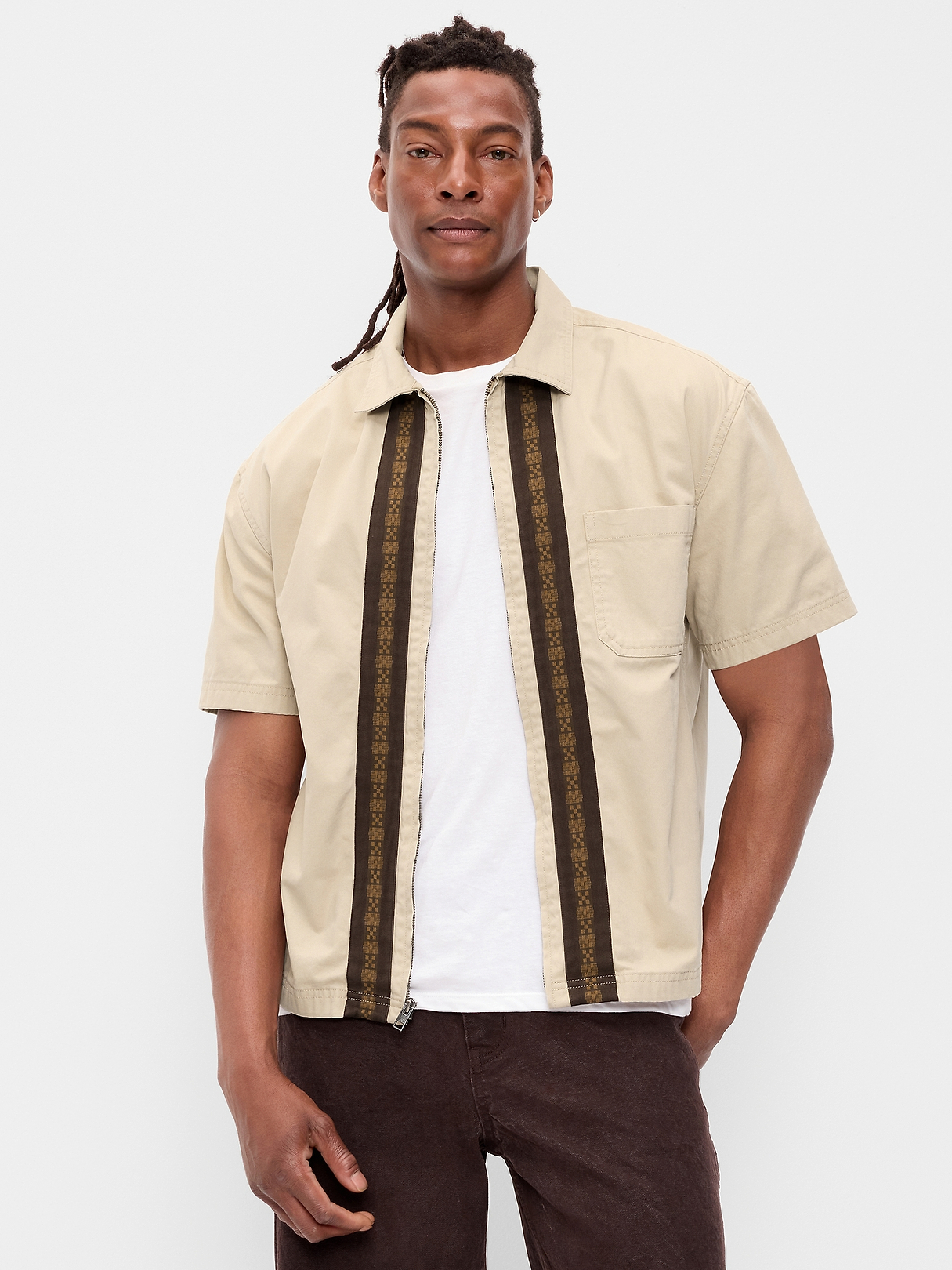 Loose Full-Zip Twill Workwear Shirt | Old Navy