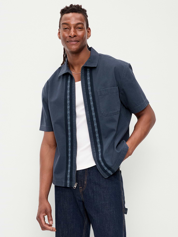 Image number 1 showing, Loose Full-Zip Twill Workwear Shirt