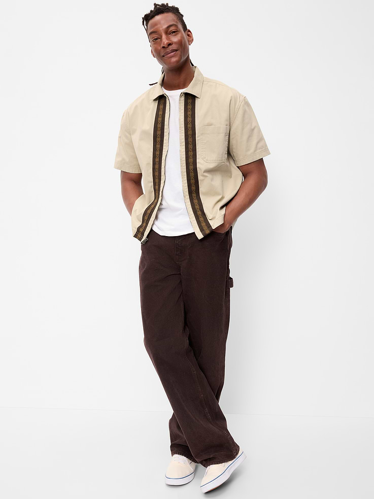 Image number 3 showing, Loose Full-Zip Twill Workwear Shirt