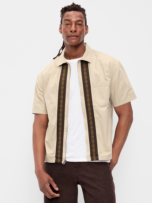 Loose Full-Zip Twill Workwear Shirt