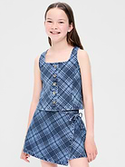 Image number 1 showing, Button-Front Plaid Denim Tank Top for Girls