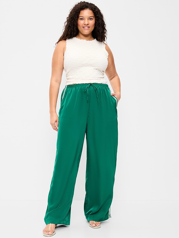 High-Waisted Satin Track Pants