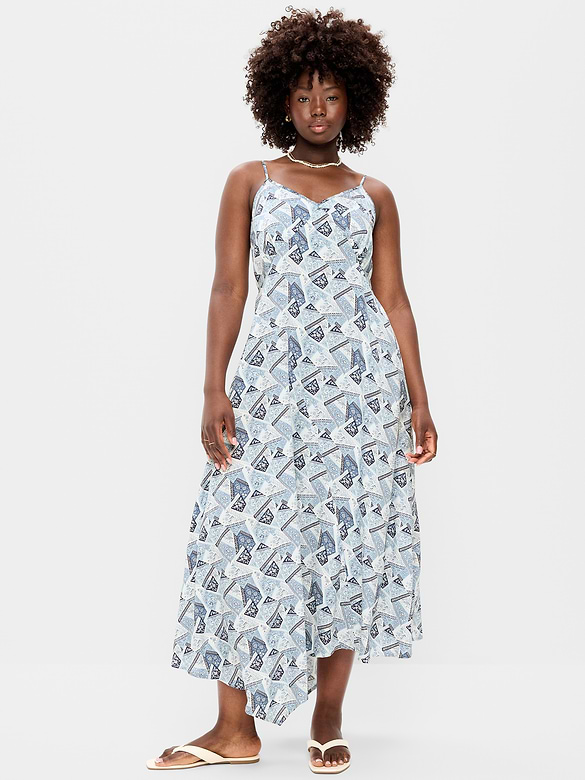 Fit & Flare Tie-Back Asymmetrical Midi Dress